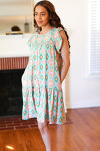 Load image into Gallery viewer, Mint Geo Boho Print Yoke Poplin Woven Dress