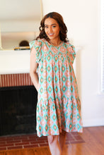 Load image into Gallery viewer, Mint Geo Boho Print Yoke Poplin Woven Dress