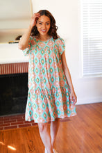 Load image into Gallery viewer, Mint Geo Boho Print Yoke Poplin Woven Dress