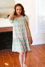 Load image into Gallery viewer, Mint Geo Boho Print Yoke Poplin Woven Dress