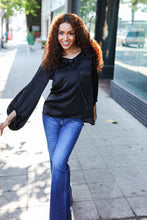 Load image into Gallery viewer, Live For Today Black Woven Front Tie Silky Blouse