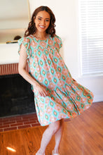 Load image into Gallery viewer, Mint Geo Boho Print Yoke Poplin Woven Dress