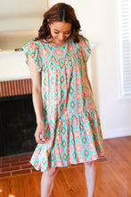 Load image into Gallery viewer, Mint Geo Boho Print Yoke Poplin Woven Dress