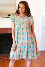 Load image into Gallery viewer, Mint Geo Boho Print Yoke Poplin Woven Dress