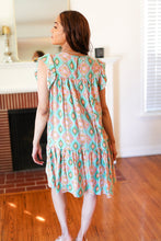 Load image into Gallery viewer, Mint Geo Boho Print Yoke Poplin Woven Dress