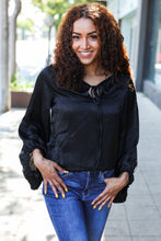 Load image into Gallery viewer, Live For Today Black Woven Front Tie Silky Blouse