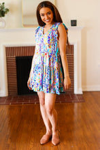Load image into Gallery viewer, Just for Fun Aqua Floral V Neck Ruffle Sleeve & Hem Dress