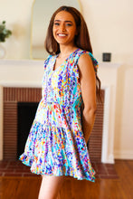 Load image into Gallery viewer, Just for Fun Aqua Floral V Neck Ruffle Sleeve & Hem Dress