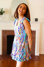 Load image into Gallery viewer, Just for Fun Aqua Floral V Neck Ruffle Sleeve & Hem Dress
