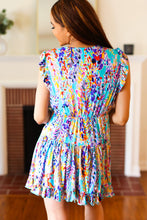 Load image into Gallery viewer, Just for Fun Aqua Floral V Neck Ruffle Sleeve & Hem Dress