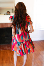 Load image into Gallery viewer, Stand Out Magenta & Teal Geometric Yoke Woven Dress