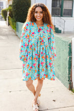 Load image into Gallery viewer, Feeling Femme Aqua Floral Ribbon Bow Tie Babydoll Dress