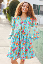 Load image into Gallery viewer, Feeling Femme Aqua Floral Ribbon Bow Tie Babydoll Dress