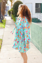 Load image into Gallery viewer, Feeling Femme Aqua Floral Ribbon Bow Tie Babydoll Dress