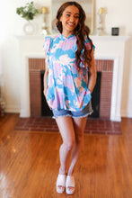 Load image into Gallery viewer, Sky Blue & Lavender Double Flutter Sleeve Mock Neck Top