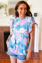 Load image into Gallery viewer, Sky Blue & Lavender Double Flutter Sleeve Mock Neck Top