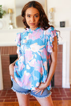 Load image into Gallery viewer, Sky Blue & Lavender Double Flutter Sleeve Mock Neck Top