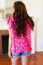 Load image into Gallery viewer, Hot Pink Floral Mock Neck Double Flutter Sleeve Top