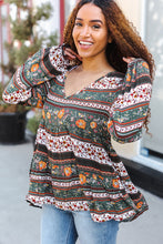 Load image into Gallery viewer, Beautiful You Green Floral Stripe Woven Blouse