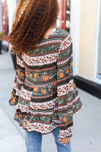 Load image into Gallery viewer, Beautiful You Green Floral Stripe Woven Blouse