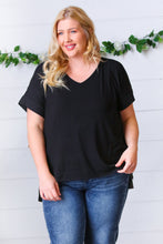 Load image into Gallery viewer, Black Ribbed V Neck Hi-Low Slit Top