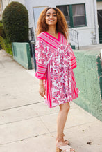 Load image into Gallery viewer, Let's Meet Up Red & Pink Paisley Drop Shoulder Kimono Dress