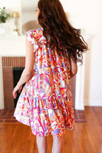 Load image into Gallery viewer, Multicolor Geometric Midi Flutter Sleeve Dress