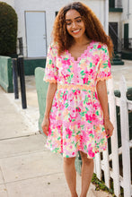 Load image into Gallery viewer, Beautiful You Rose Floral Print Ric Rack Trim Babydoll Dress