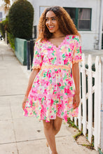 Load image into Gallery viewer, Beautiful You Rose Floral Print Ric Rack Trim Babydoll Dress