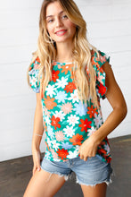 Load image into Gallery viewer, Follow Me Emerald Floral Print Double Ruffle Sleeve Top