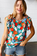 Load image into Gallery viewer, Follow Me Emerald Floral Print Double Ruffle Sleeve Top