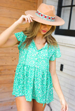 Load image into Gallery viewer, Green Floral Button Tie Neck Babydoll Top