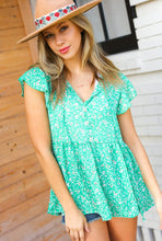 Load image into Gallery viewer, Green Floral Button Tie Neck Babydoll Top