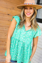 Load image into Gallery viewer, Green Floral Button Tie Neck Babydoll Top