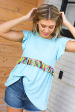 Load image into Gallery viewer, Sky Blue Two Tone Babydoll Fringe Tassel Top