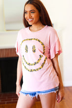 Load image into Gallery viewer, Live For Today Pink Floral Smiley Face Flutter Sleeve Tee