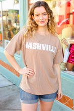 Load image into Gallery viewer, Taupe Pop-Up Embroidered "NASHVILLE" Ribbed Top