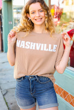 Load image into Gallery viewer, Taupe Pop-Up Embroidered "NASHVILLE" Ribbed Top