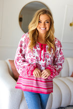 Load image into Gallery viewer, Make A Statement Fuchsia Paisley Boho Front Tie Top