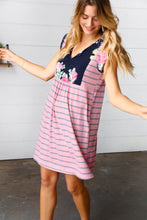 Load image into Gallery viewer, Pink Floral & Striped Yoke Babydoll Dress