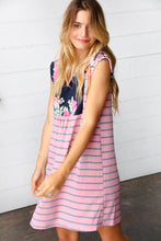Load image into Gallery viewer, Pink Floral & Striped Yoke Babydoll Dress