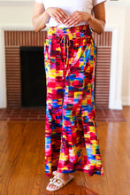 Load image into Gallery viewer, Vacay Vibes Kaleidoscope Smocked Waist Side Slit Palazzo Pants
