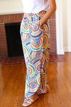 Load image into Gallery viewer, Multicolor Mandala Smocked Waist Side Slit Palazzo Pants