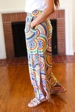 Load image into Gallery viewer, Multicolor Mandala Smocked Waist Side Slit Palazzo Pants