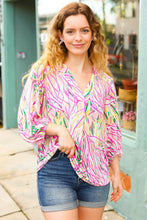 Load image into Gallery viewer, Life's A Party Fuchsia & Yellow Abstract Print V Neck Top