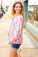 Load image into Gallery viewer, Life's A Party Fuchsia & Yellow Abstract Print V Neck Top