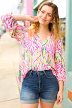 Load image into Gallery viewer, Life's A Party Fuchsia & Yellow Abstract Print V Neck Top