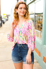 Load image into Gallery viewer, Life's A Party Fuchsia & Yellow Abstract Print V Neck Top
