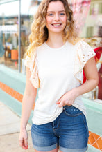 Load image into Gallery viewer, Oatmeal Terry Eyelet Flutter Sleeve Top