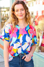 Load image into Gallery viewer, Navy & Yellow Tropical Floral V Neck Top
